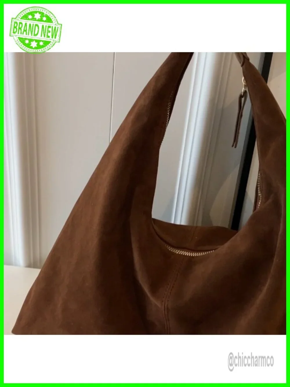 Faux Suede Hobo Bag with Magnetic Flap - Large Tote Shoulder Bag